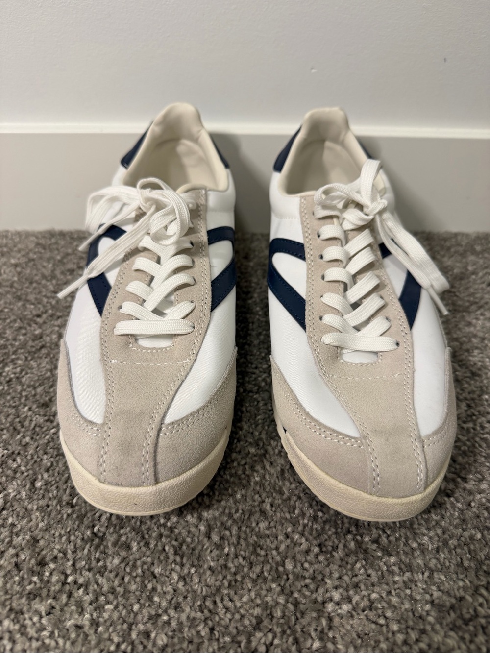 Tretorn White Sneakers with Navy Accents and Beige Suede